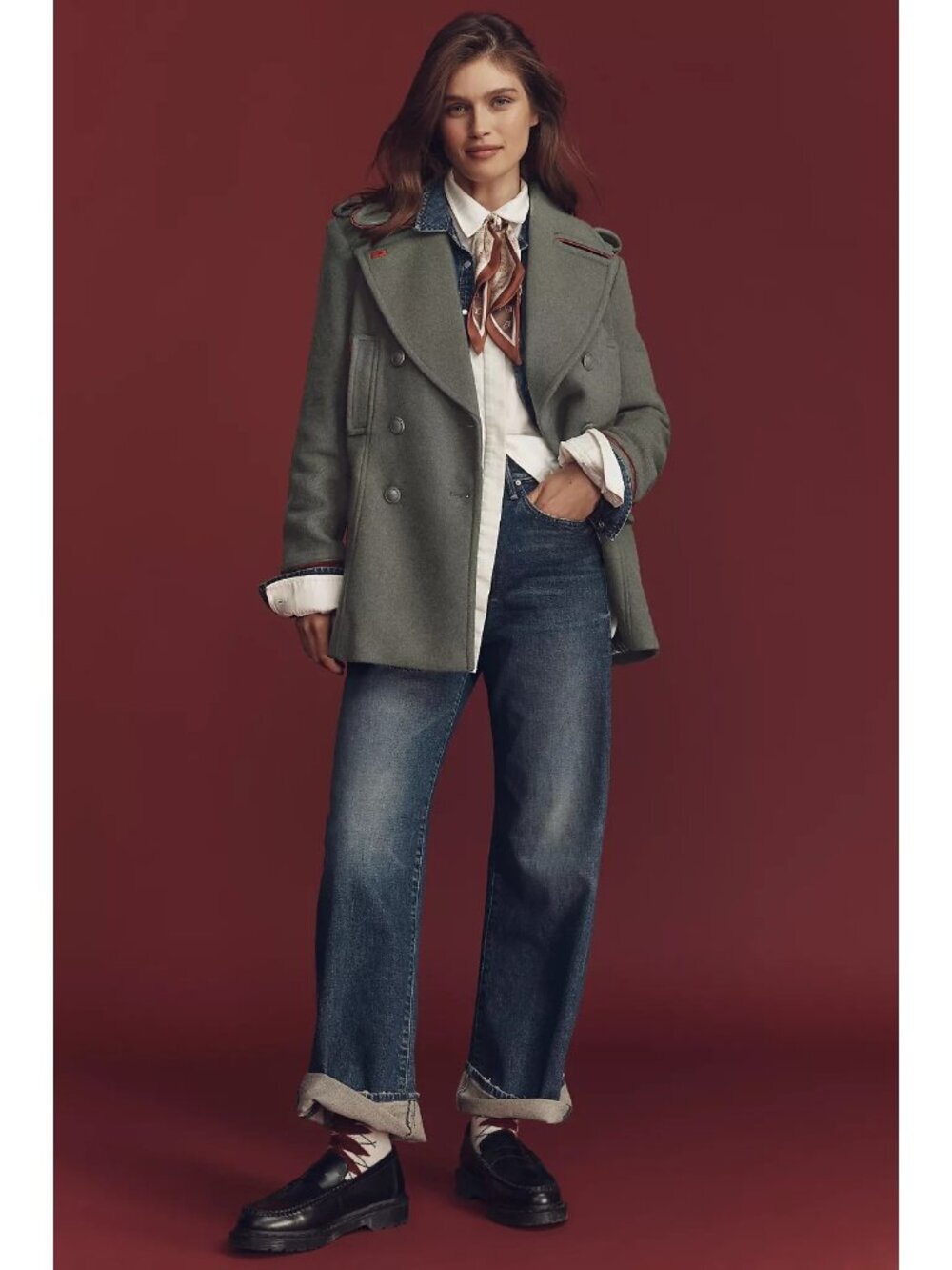 By Anthropologie Wool-Blend Military Peacoat L - Picture 3 of 5